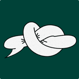 Square knotted speech bubble on green
