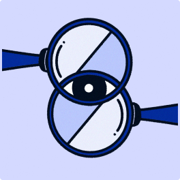 Square magnifying glasses on purple