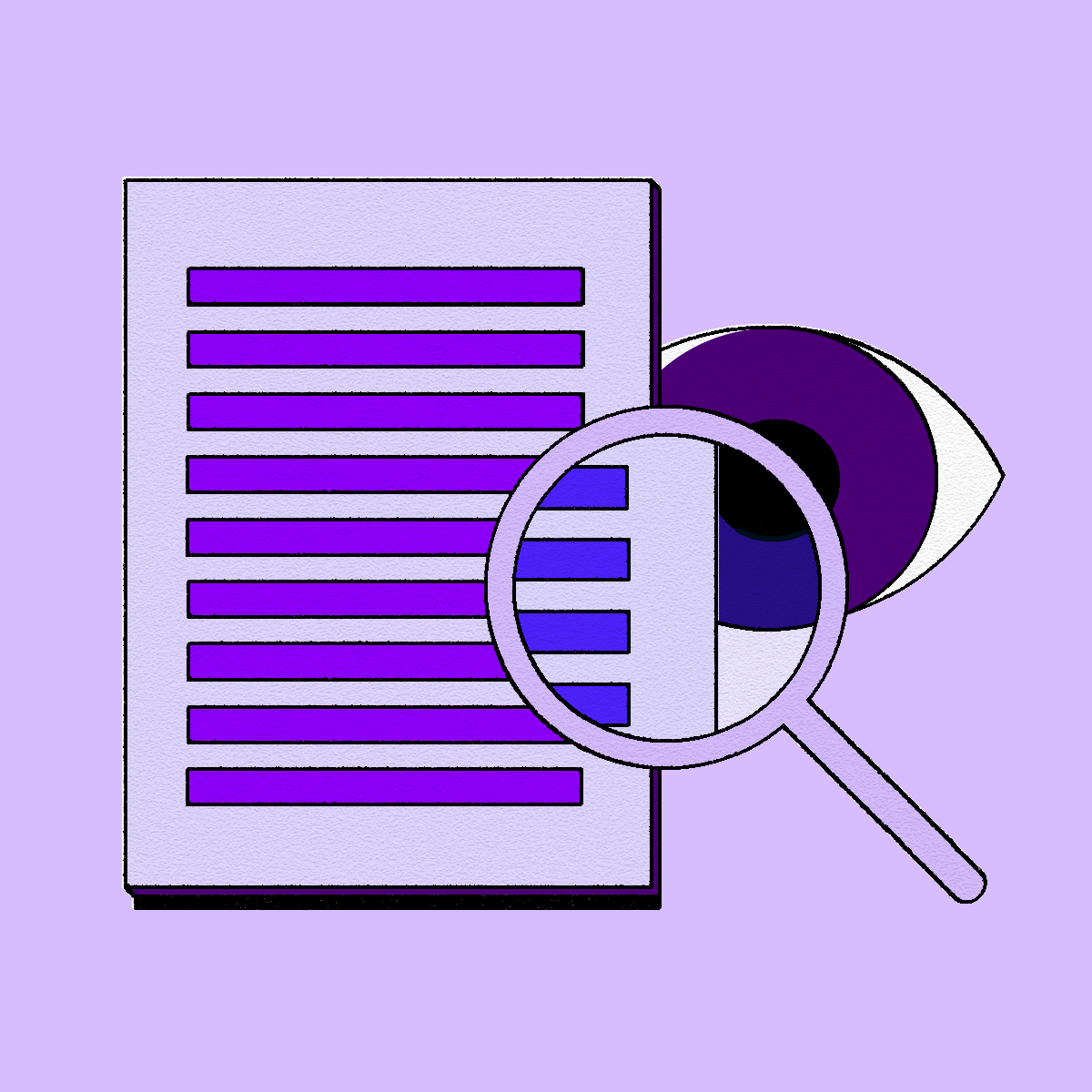 Illustrated letter with magnifying glass and eye