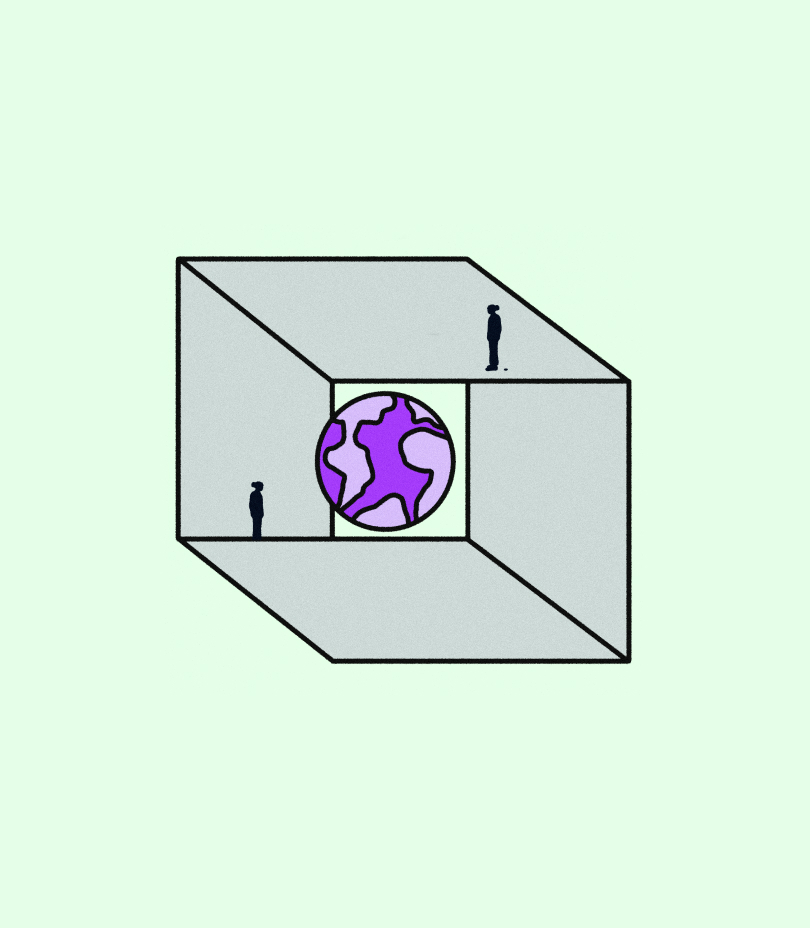 3D box with a globe in the centre