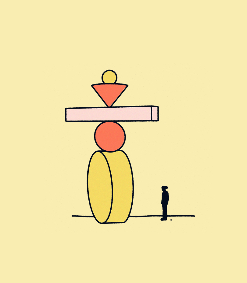 3D shapes balanced on top of each other