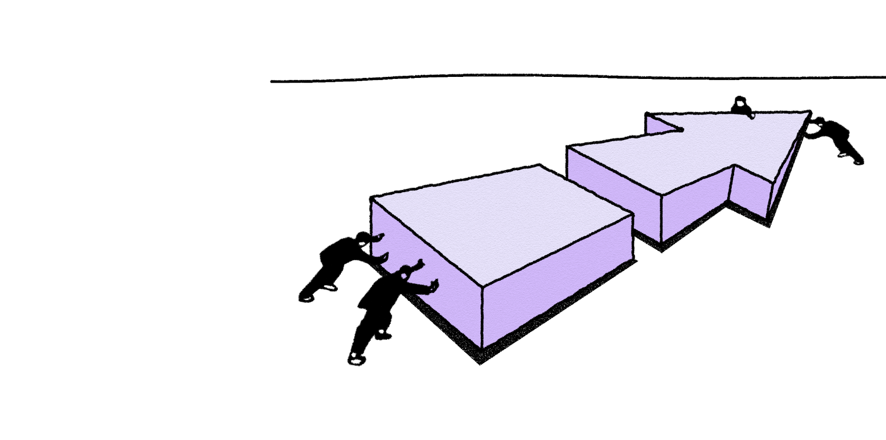purple arrow and black figures