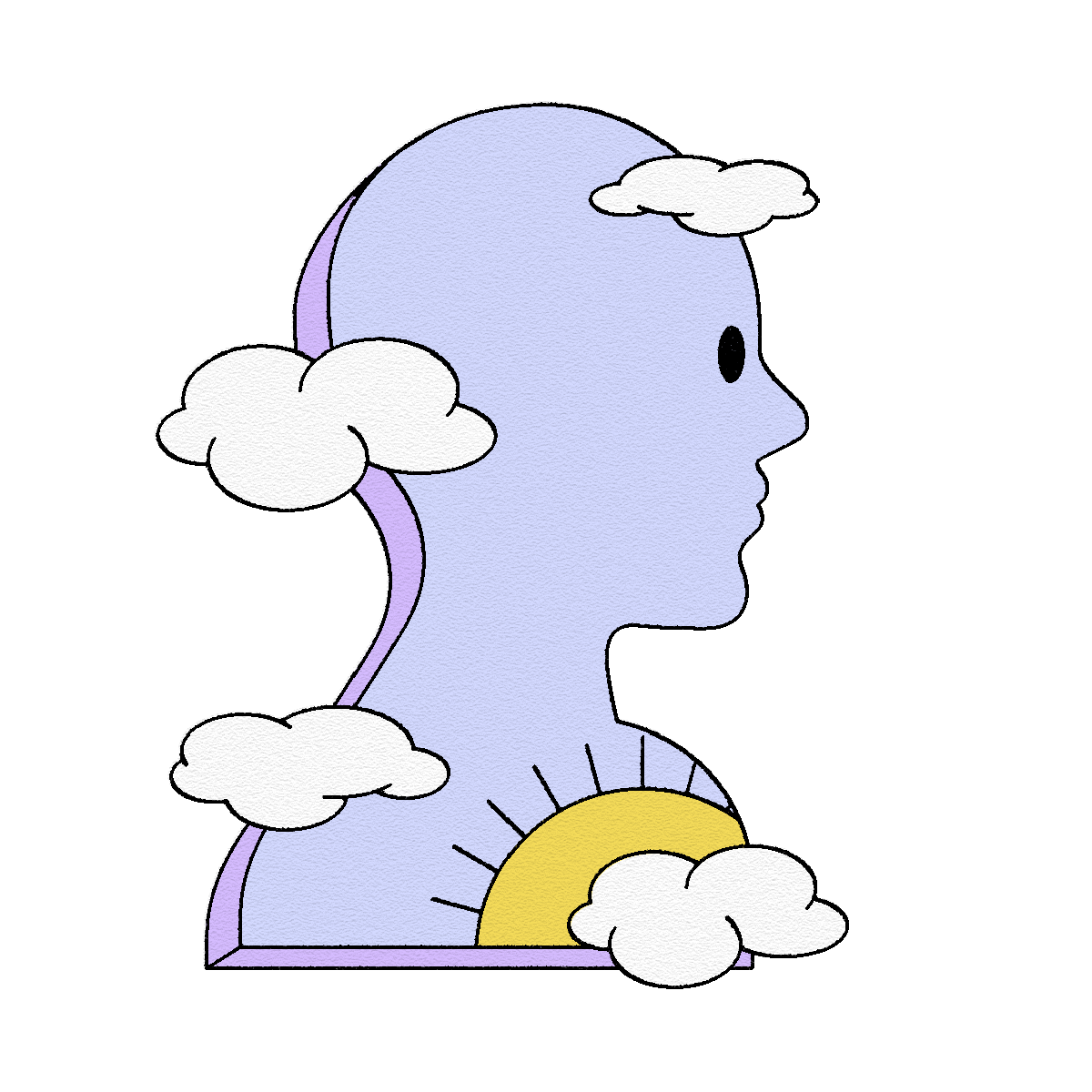 blue and yellow head and clouds